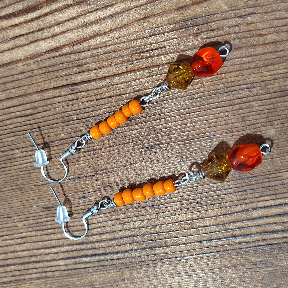 *5 For $20***Orange Beaded Dangle Earrings,  Handmade Beaded Ladies Earrings